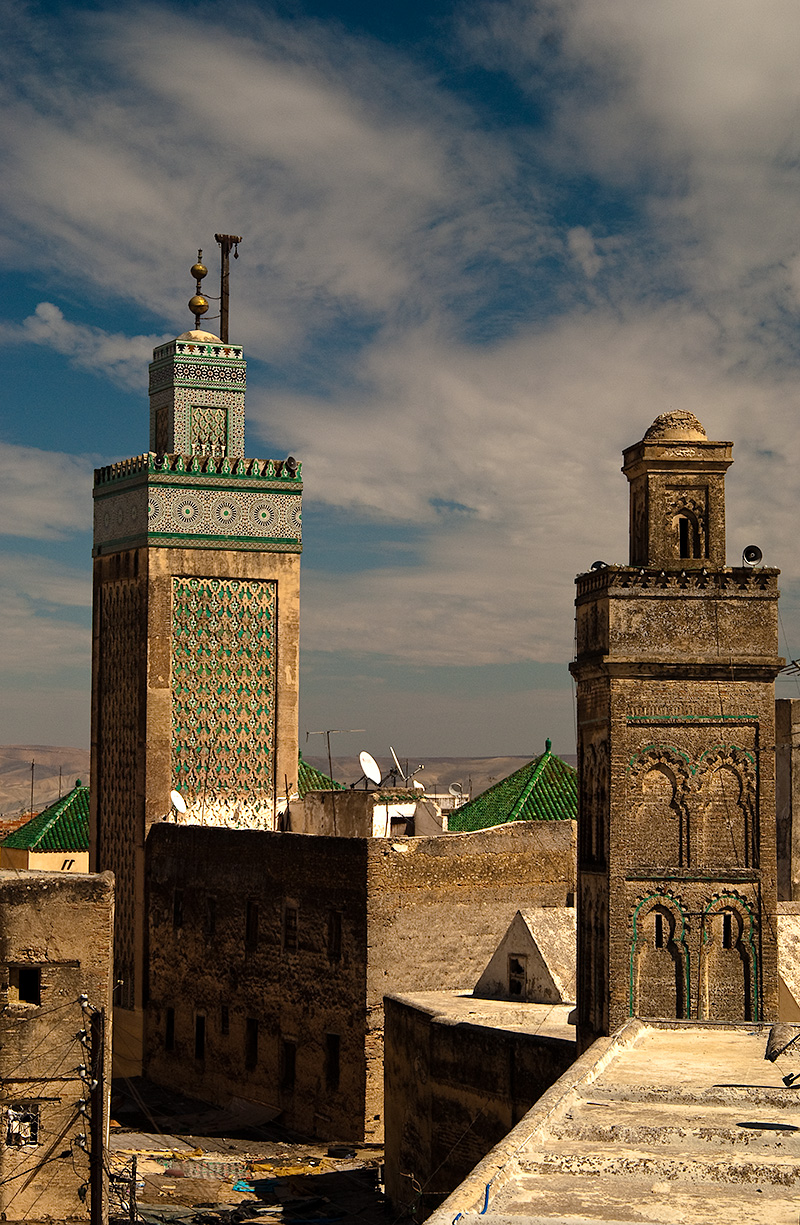 Minaretes en la ciudad de Fez, en Marruecos. Patrimonio de la Humanidad por la UNESCO.