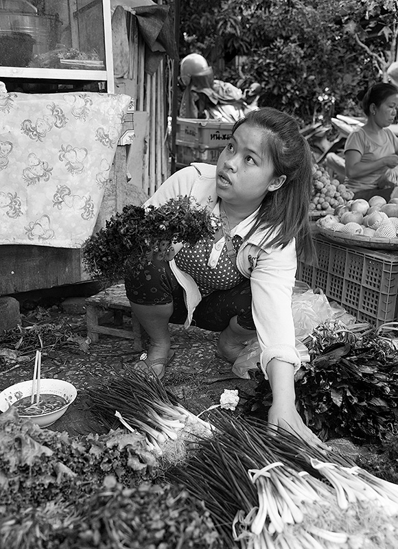 Mercado de verduras en Luang Prabang. Laos